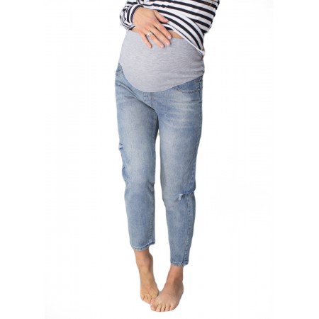 Джинси для вагітних рвані збоку Блакитні